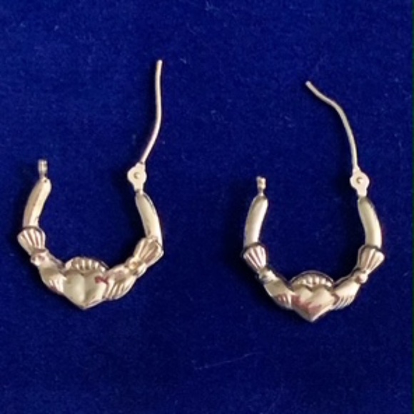 Dainty Claddagh Gold Hoop Earrings - Picture 7 of 9